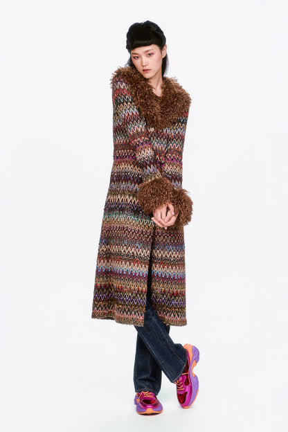 Bargello Multi Faux Fur Trim Coat