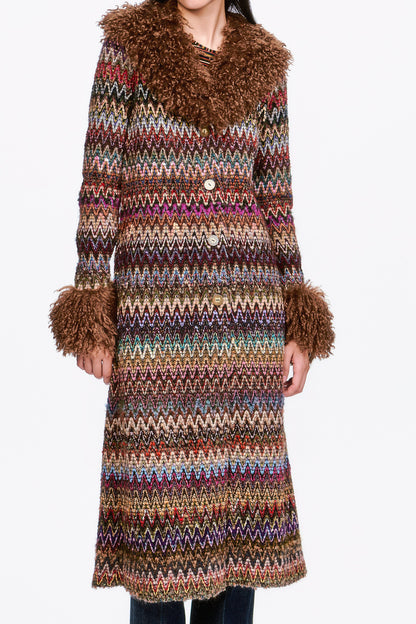 Bargello Multi Faux Fur Trim Coat