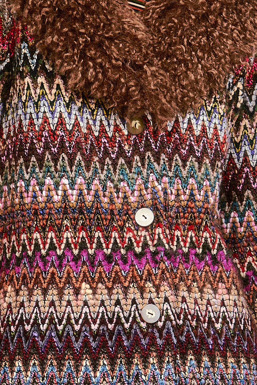 Bargello Multi Faux Fur Trim Coat