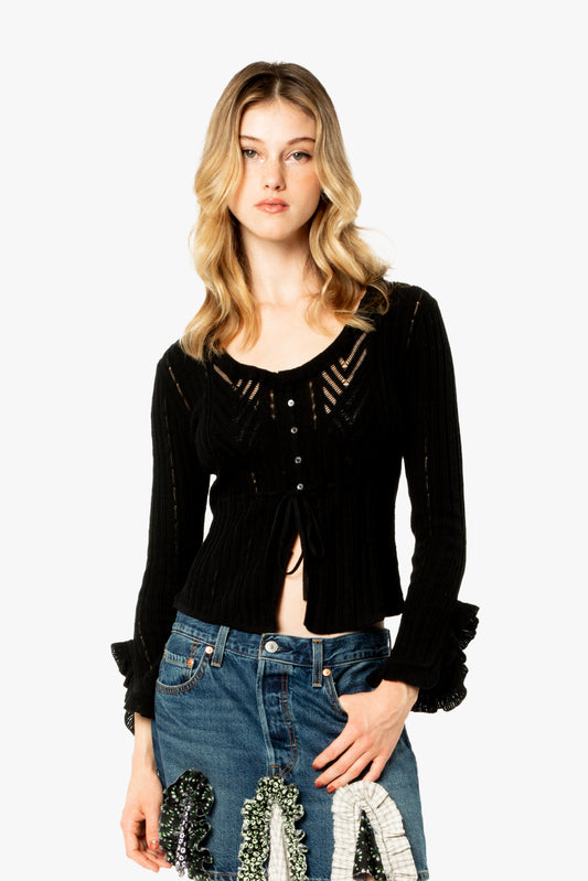 Ruffle Pointelle Cardigan