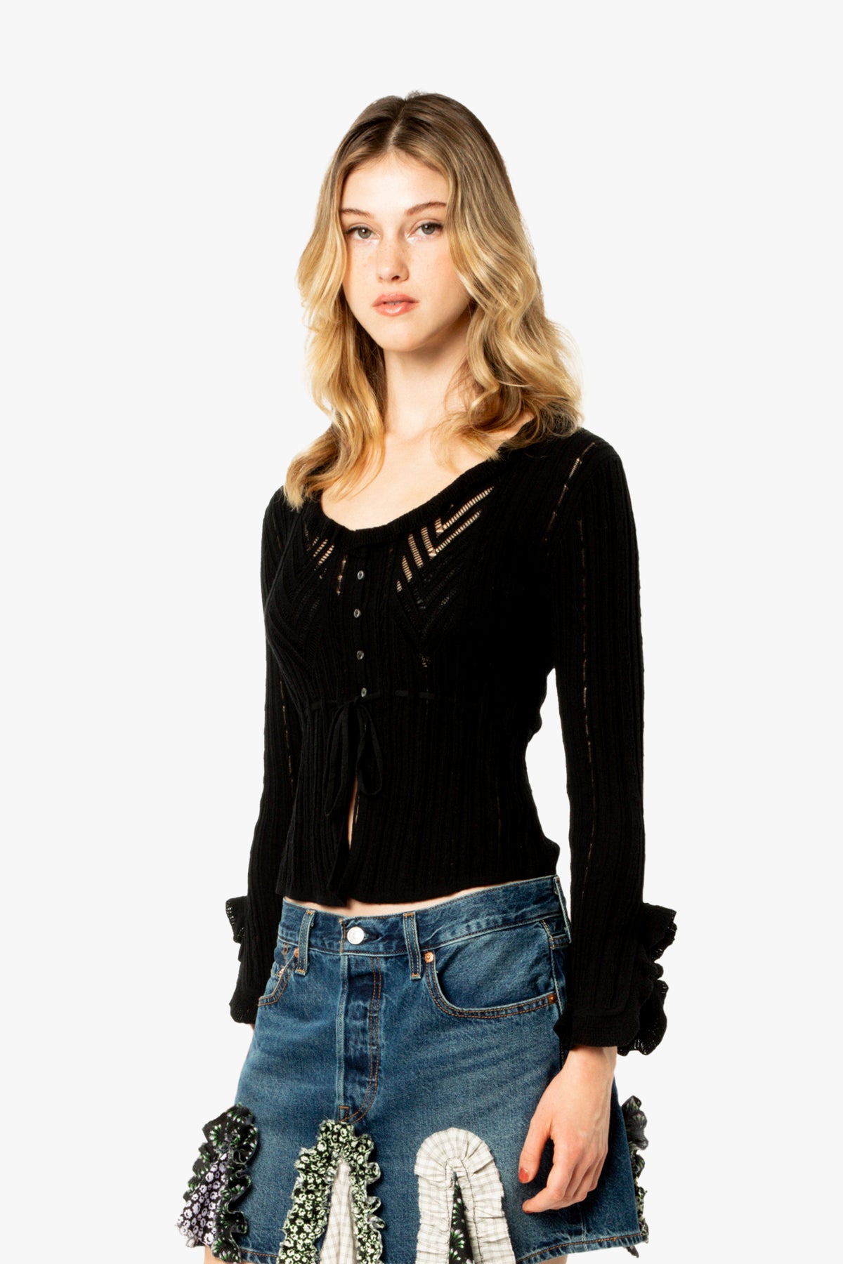 Ruffle Pointelle Cardigan