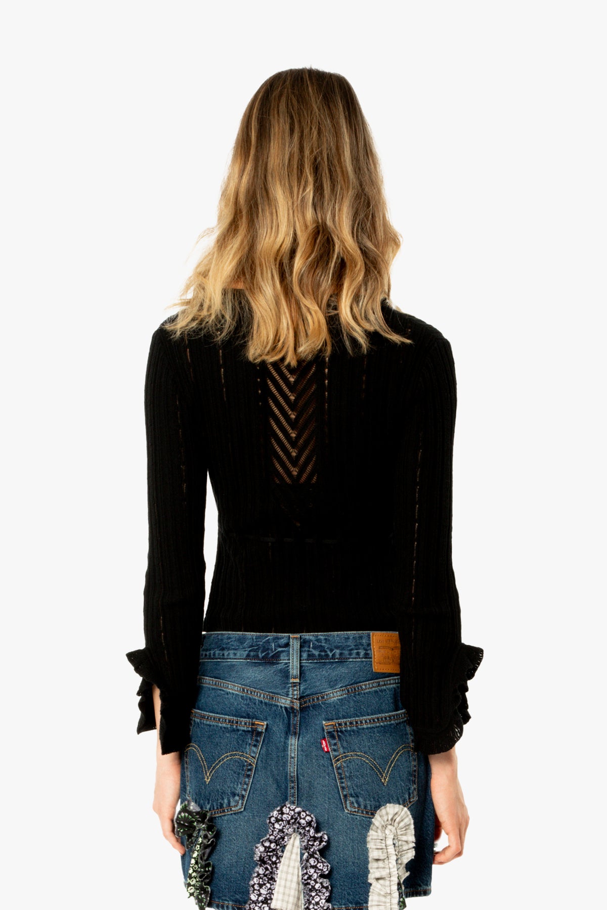 Ruffle Pointelle Cardigan