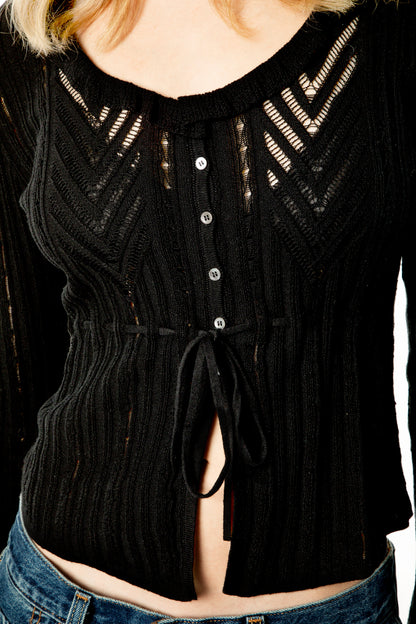 Ruffle Pointelle Cardigan