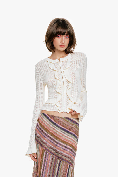 Victorian Pointelle Knitwear Cardigan - Cream