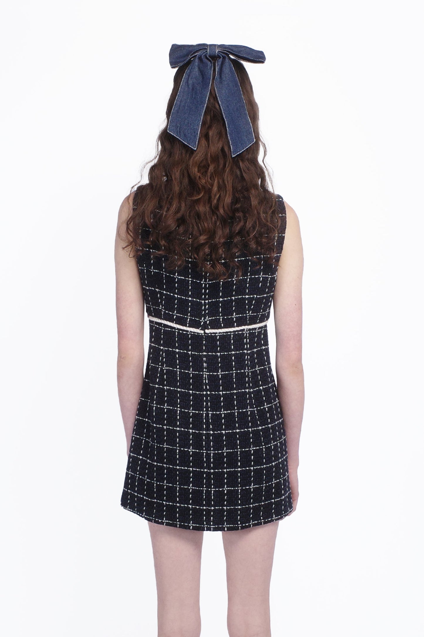 Windowpane Tweed Square Neck Mini Dress