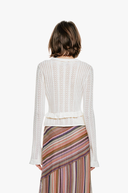 Victorian Pointelle Knitwear Cardigan - Cream