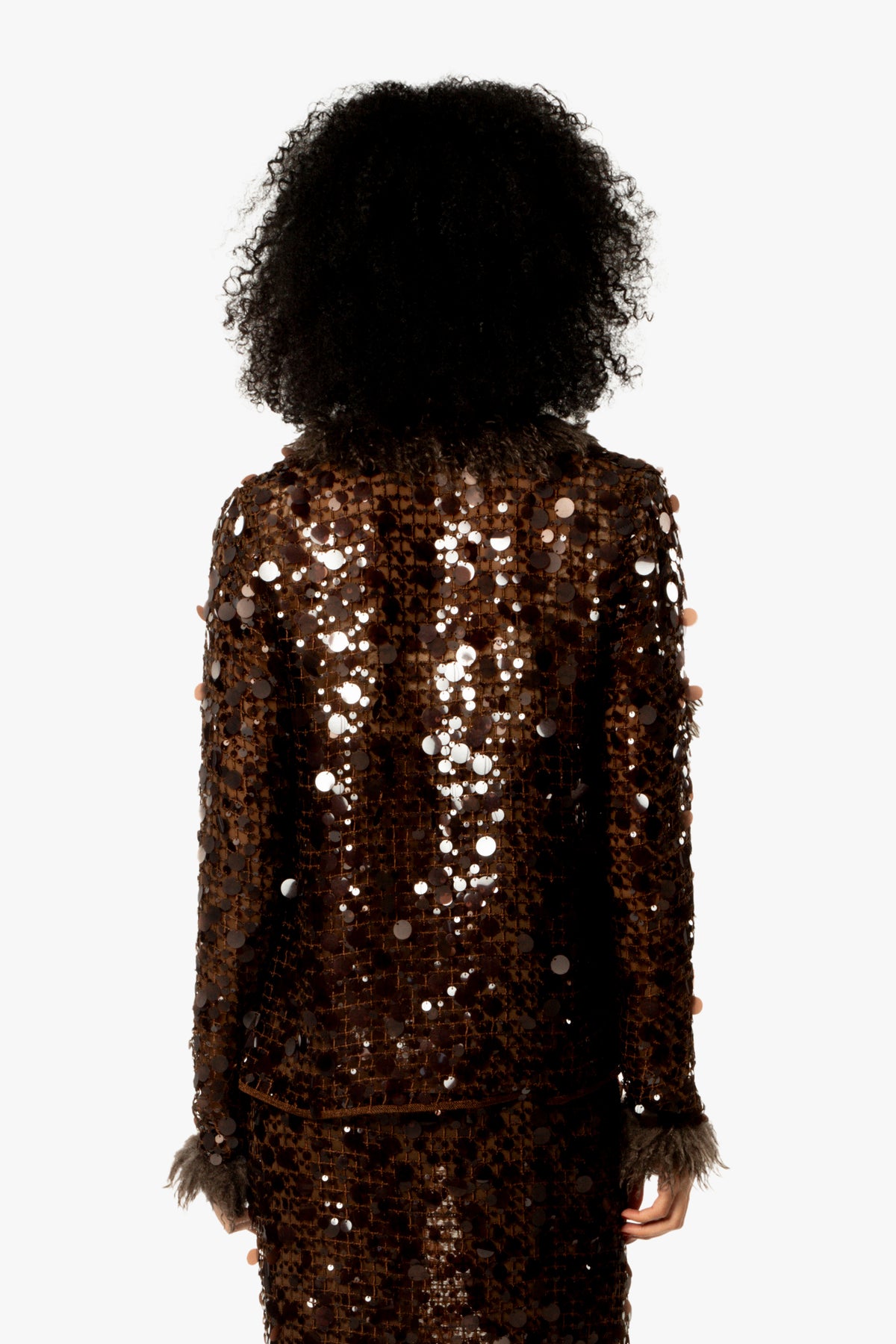 Paillettes Faux Fur Trimmed Jacket