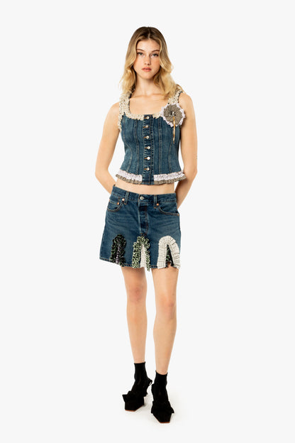Anna Sui x Michelle Kim Godet Denim Mini Skirt