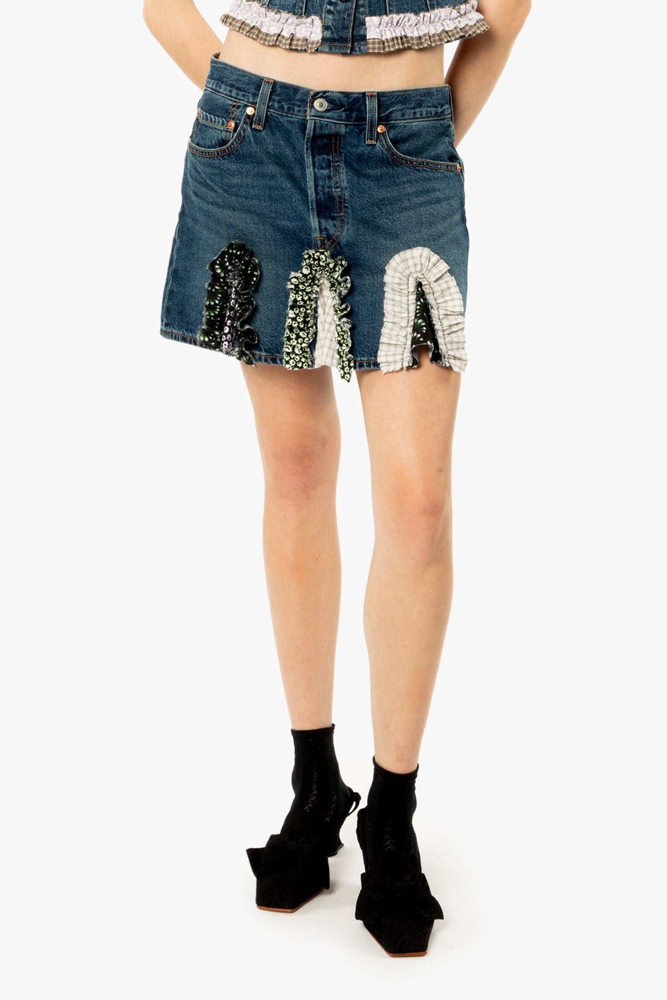 Anna Sui x Michelle Kim Godet Denim Mini Skirt