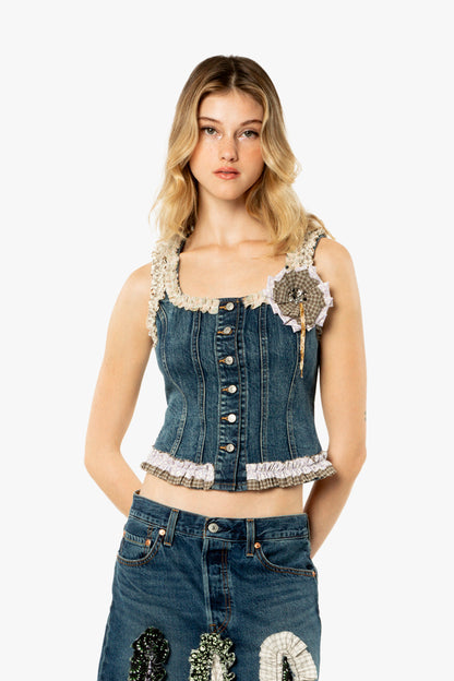 Anna Sui x Michelle Kim Applique Denim Corset Vest