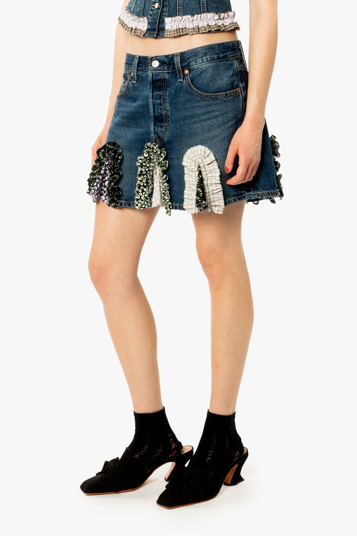 Anna Sui x Michelle Kim Godet Denim Mini Skirt