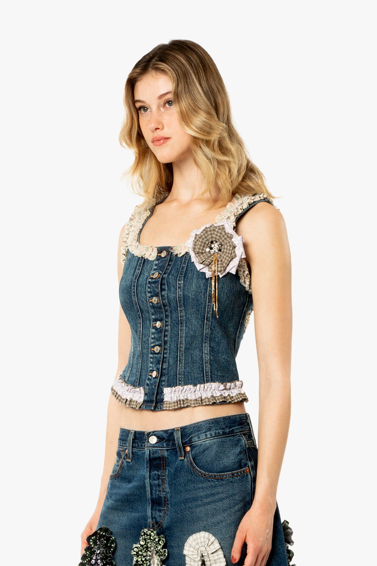 Anna Sui x Michelle Kim Applique Denim Corset Vest