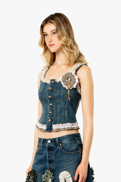 Anna Sui x Michelle Kim Applique Denim Corset Vest