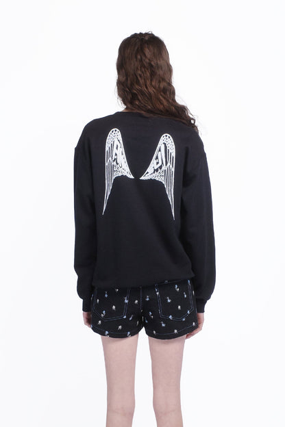 Anna Sui Wings Crew Neck Sweatshirt-Black