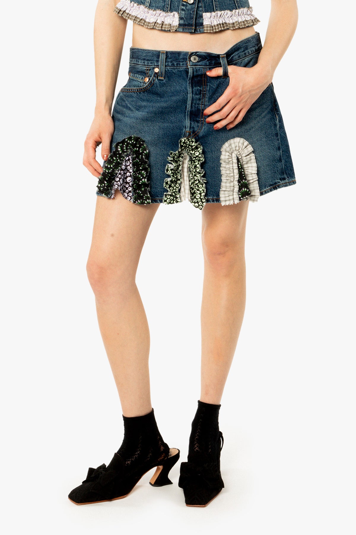 Anna Sui x Michelle Kim Godet Denim Mini Skirt