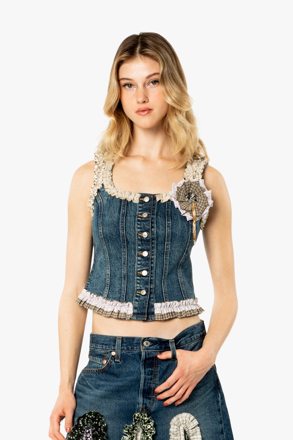 Anna Sui x Michelle Kim Applique Denim Corset Vest