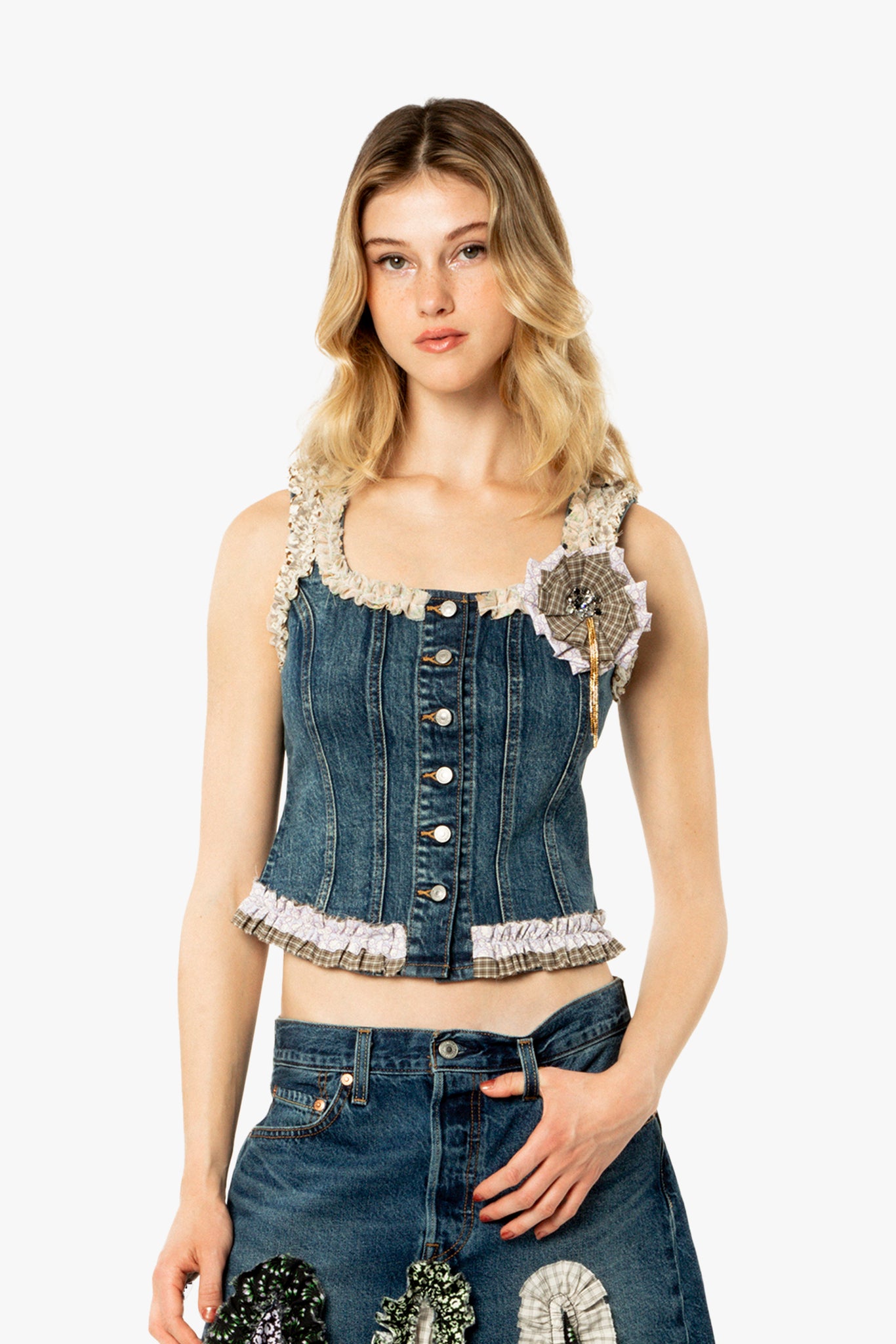 Anna Sui x Michelle Kim Applique Denim Corset Vest