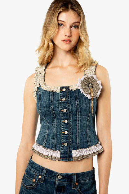 Anna Sui x Michelle Kim Applique Denim Corset Vest