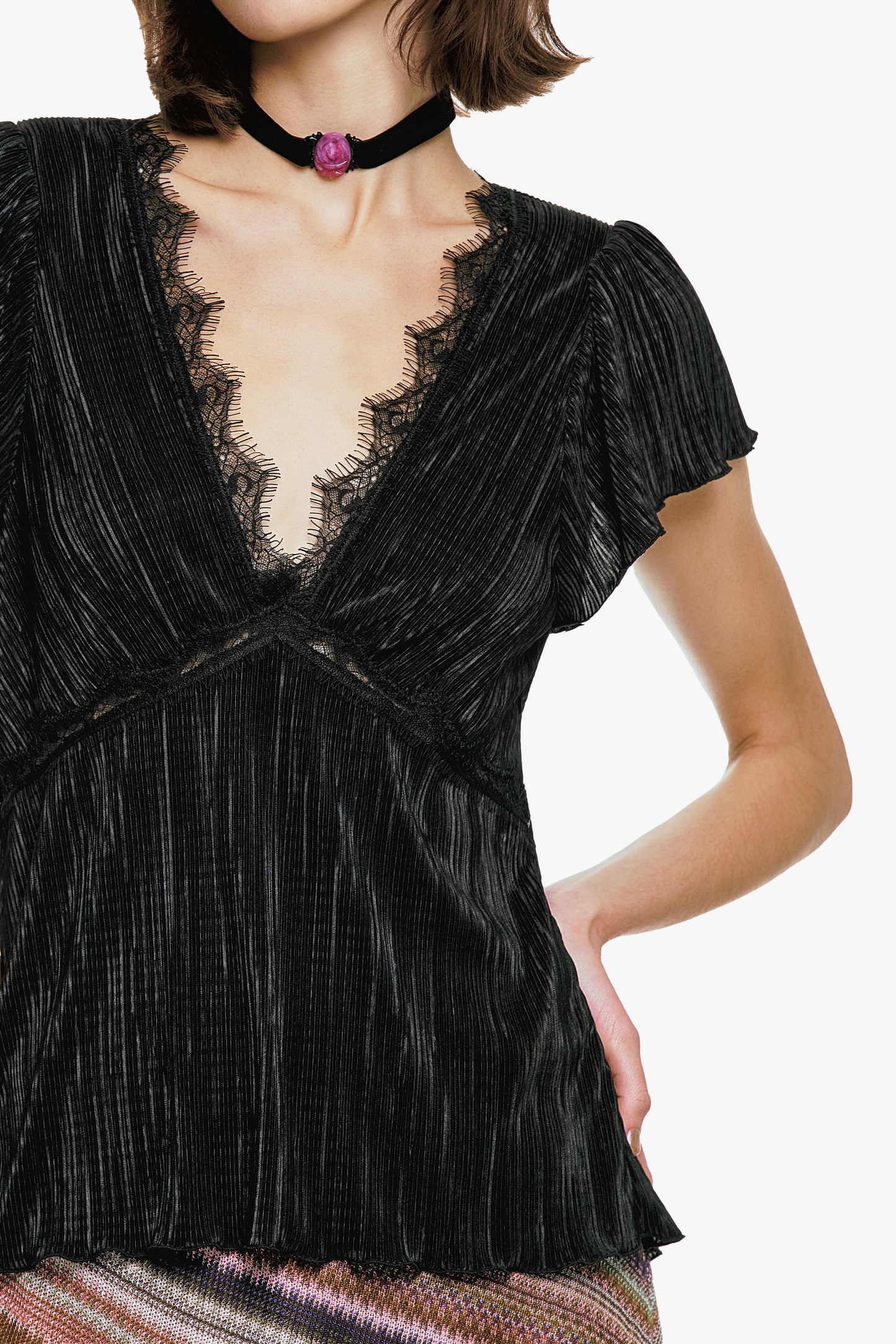 Plissé V-Neck Top