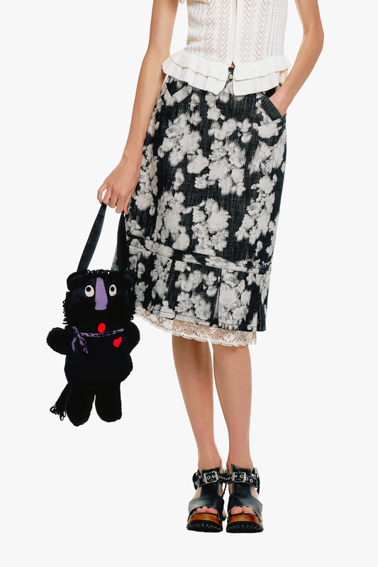 Rose Illusion Denim Lace Trimmed Skirt