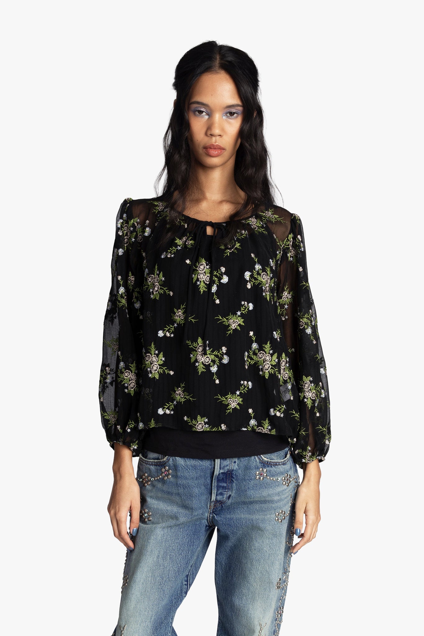 Bluebell Embroidered Chiffon Blouse