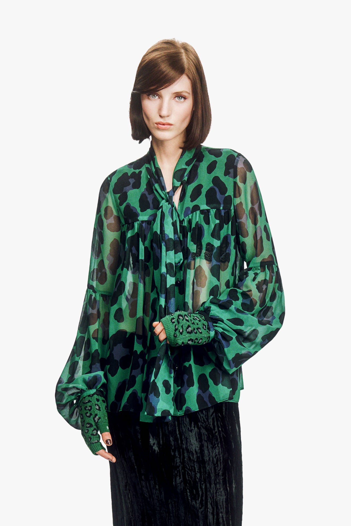 Jewel Jaguar Chiffon Tie Blouse