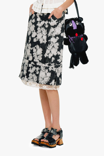 Rose Illusion Denim Lace Trimmed Skirt