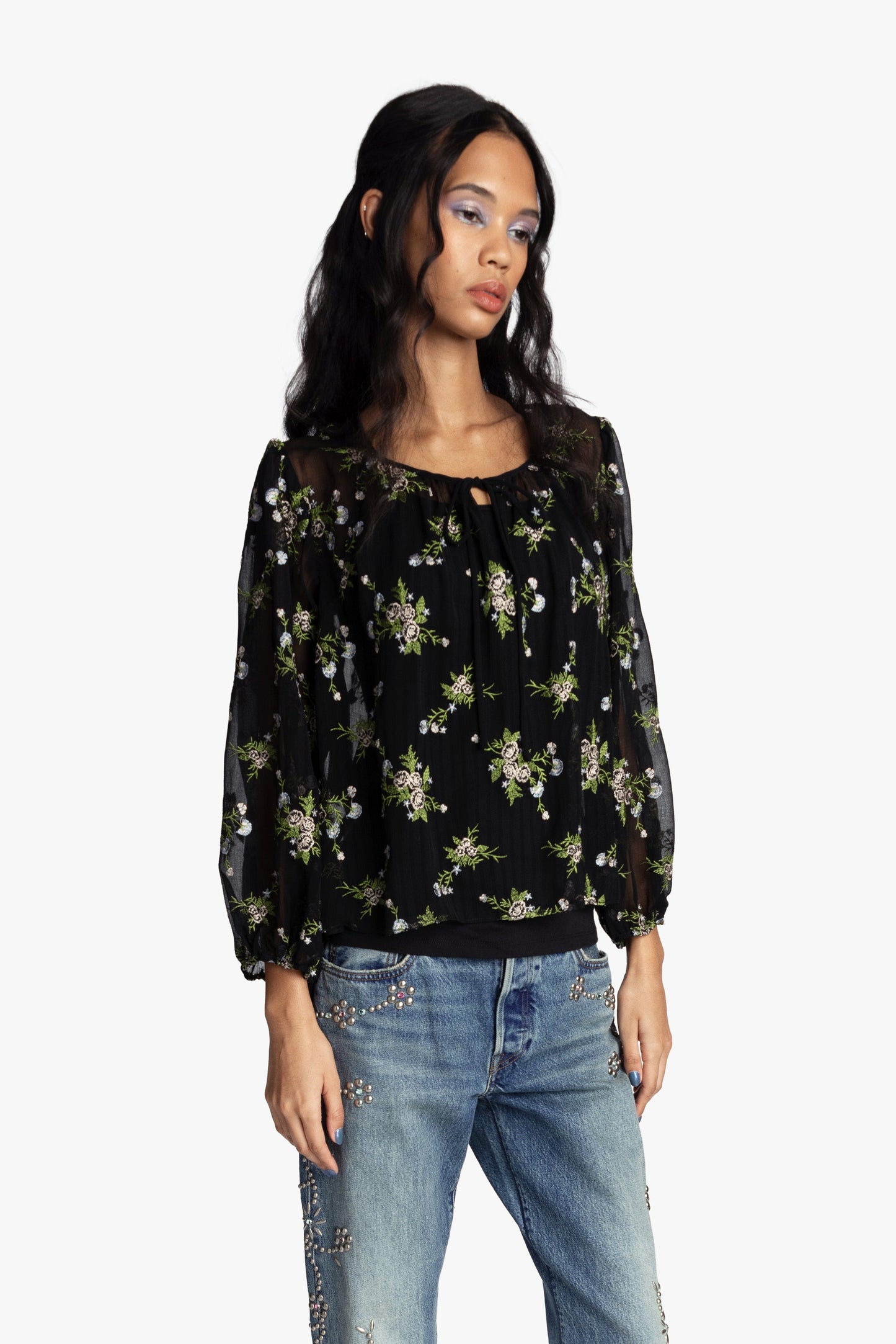 Bluebell Embroidered Chiffon Blouse