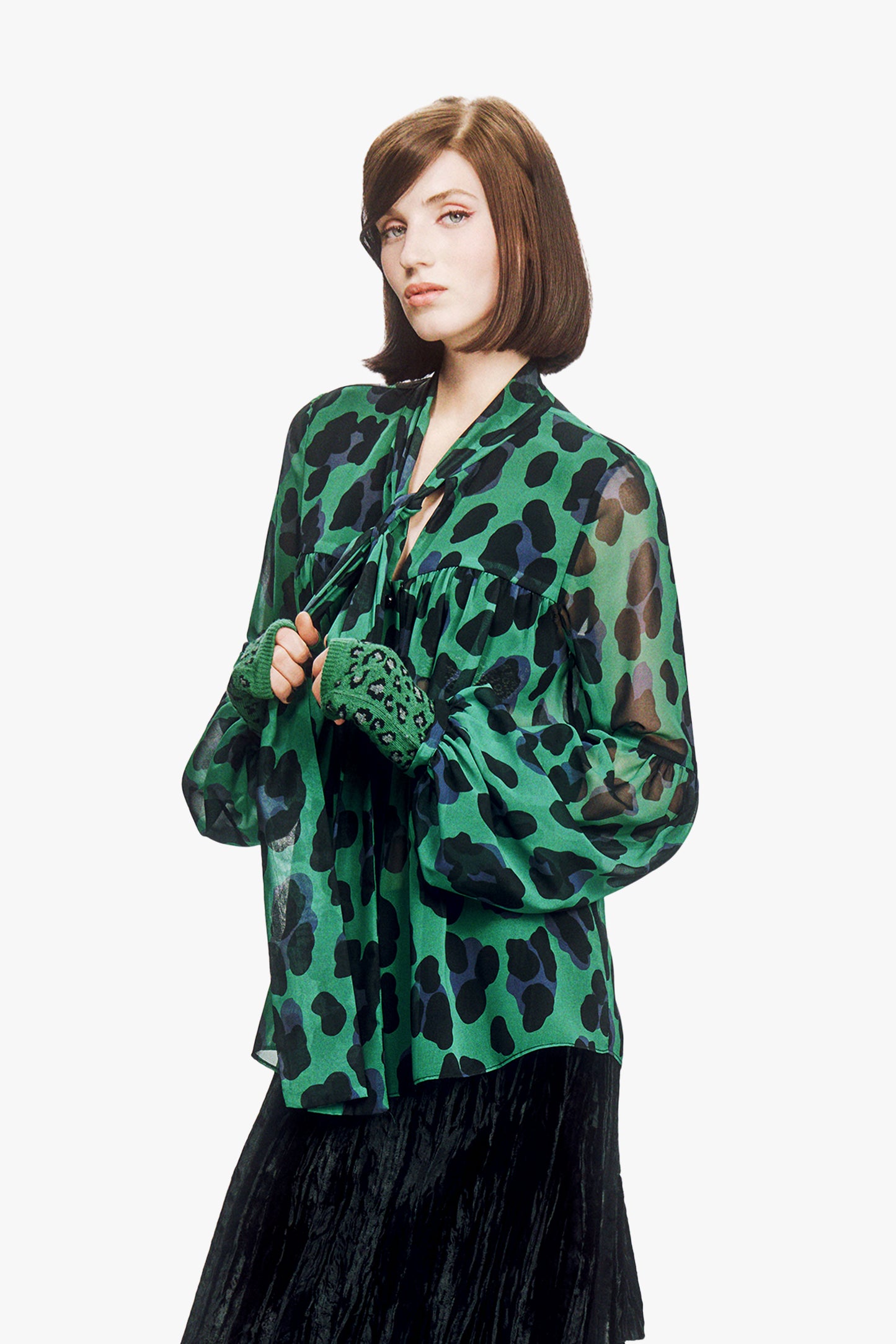 Jewel Jaguar Chiffon Tie Blouse
