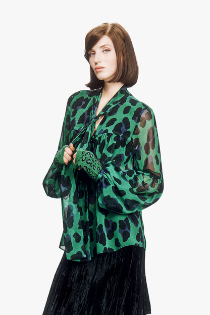Jewel Jaguar Chiffon Tie Blouse