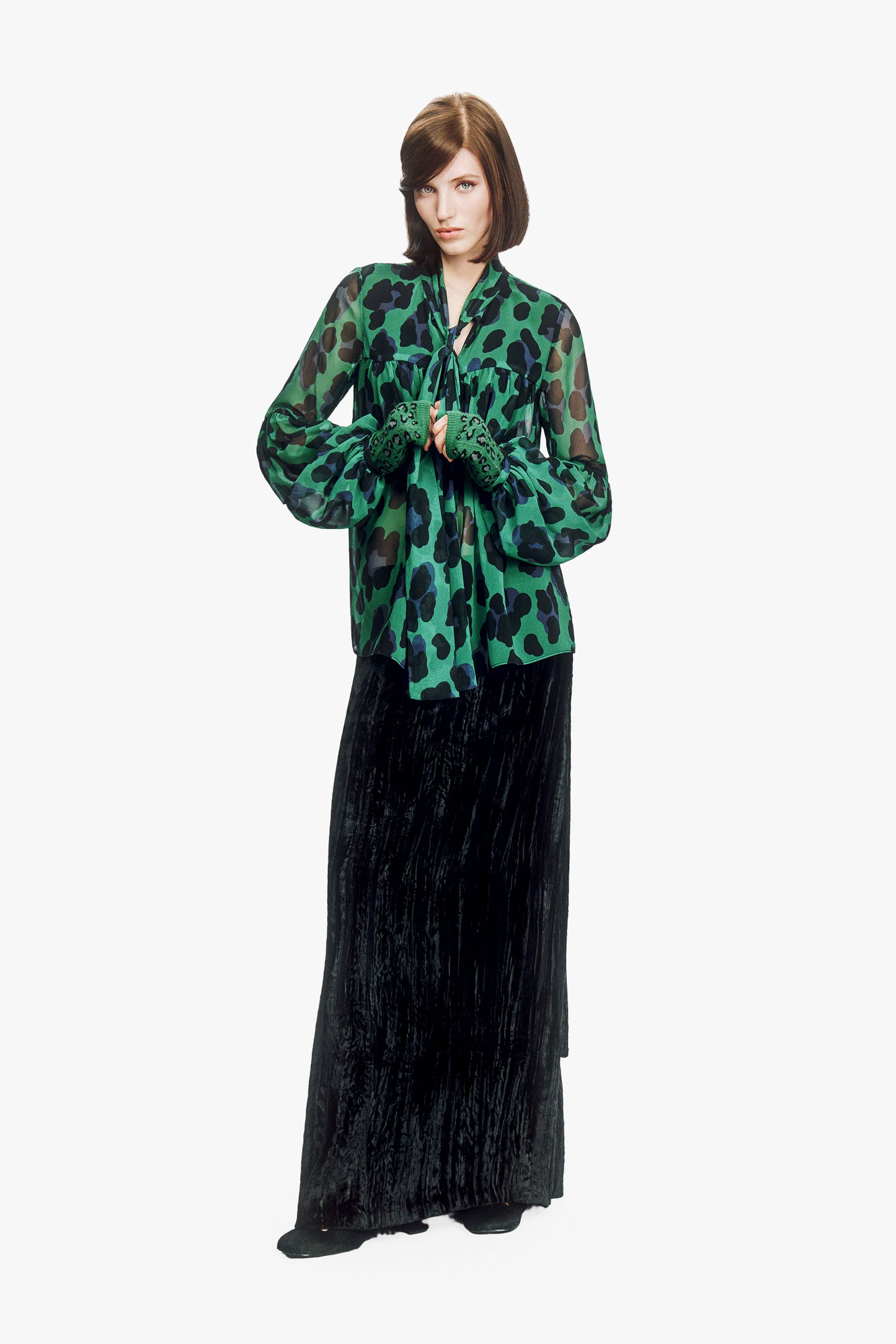 Jewel Jaguar Chiffon Tie Blouse