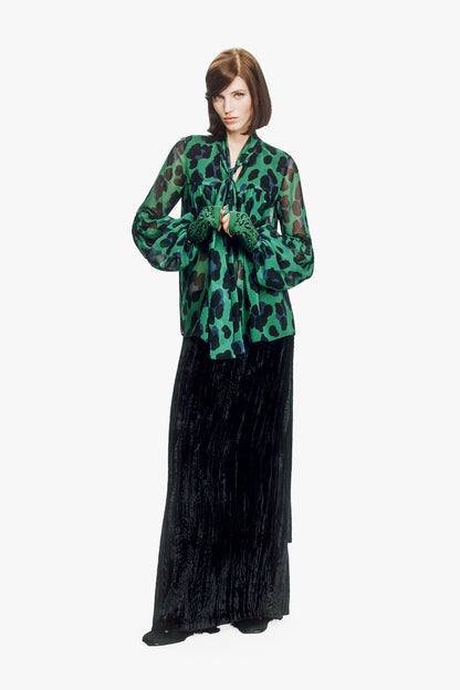 Jewel Jaguar Chiffon Tie Blouse