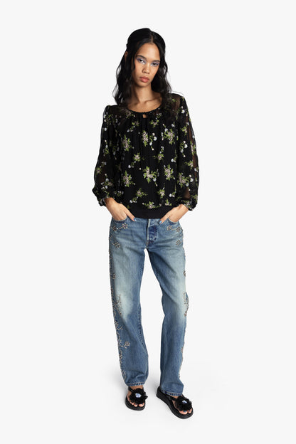 Bluebell Embroidered Chiffon Blouse