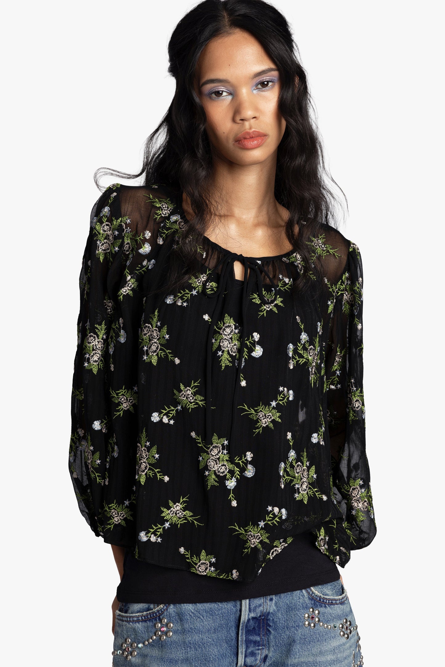Bluebell Embroidered Chiffon Blouse