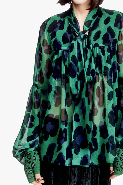 Jewel Jaguar Chiffon Tie Blouse