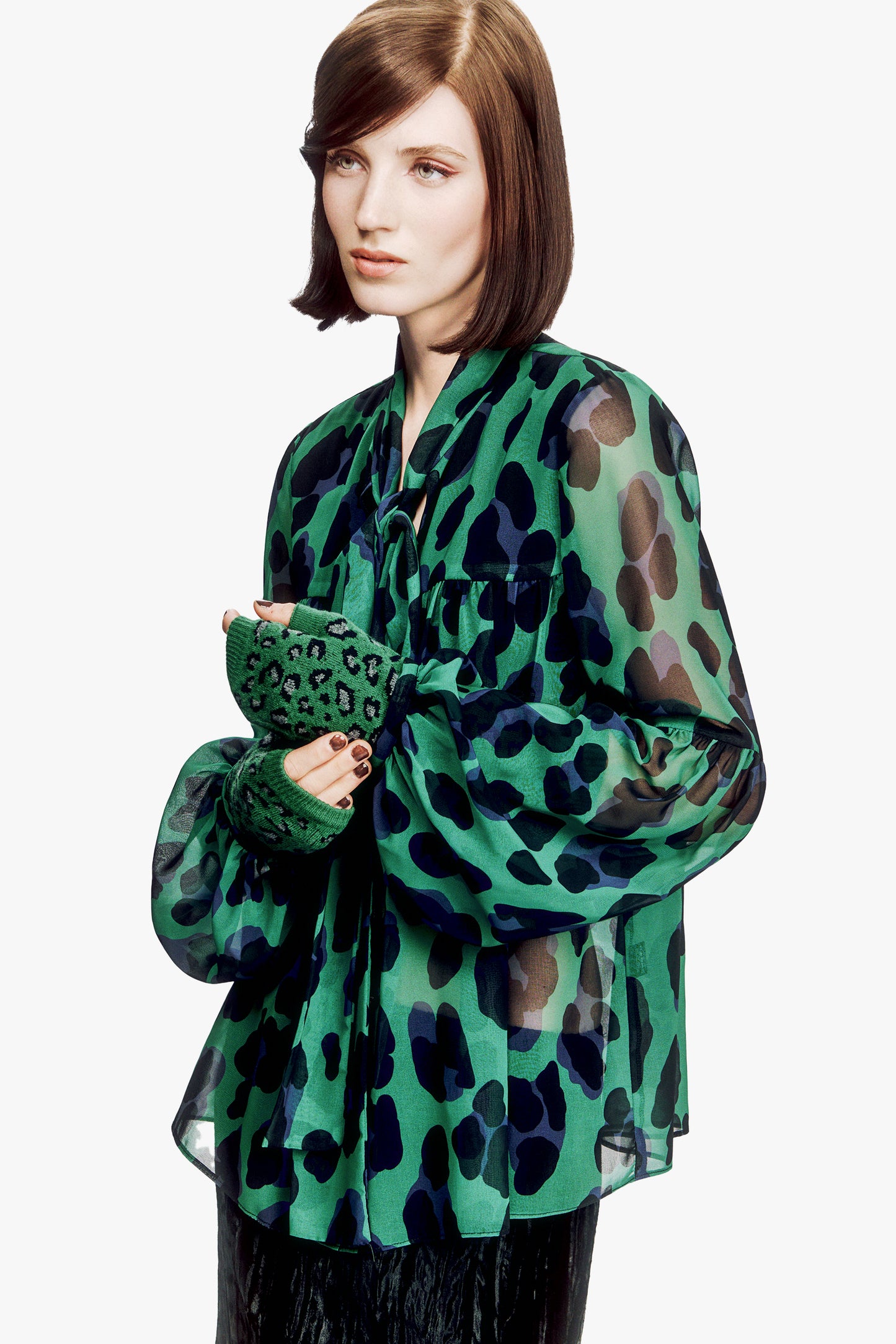 Jewel Jaguar Chiffon Tie Blouse