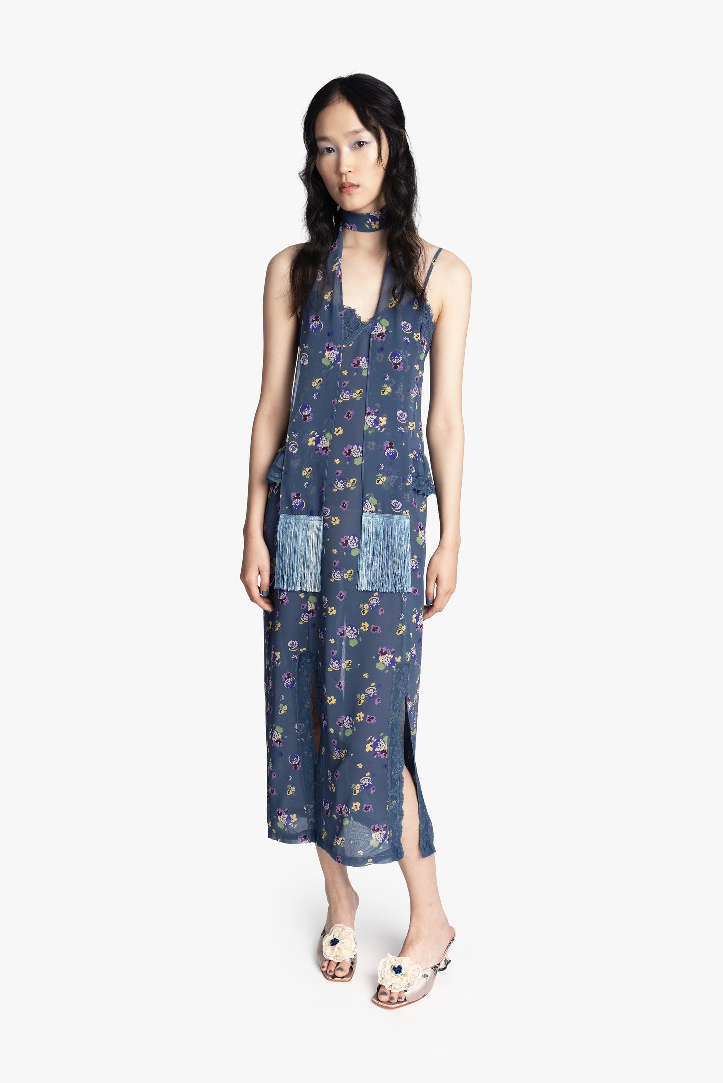 Anna Sui Women's Night Blooming Chiffon Slip Dress - Blue - Size 4