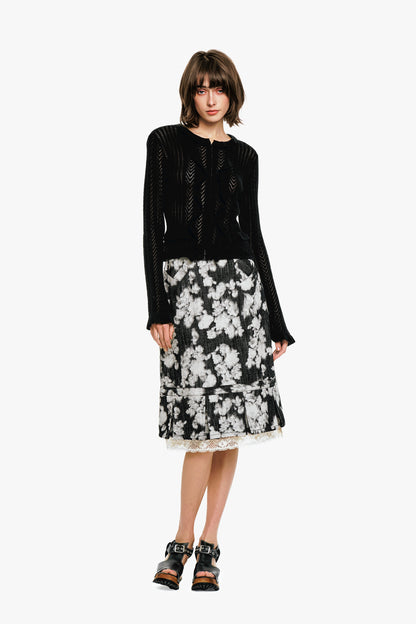 Victorian Pointelle Knitwear Cardigan - Black