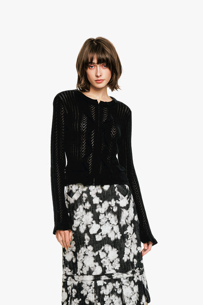 Victorian Pointelle Knitwear Cardigan - Black