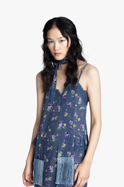 Night Blooming Chiffon Fringe Scarf