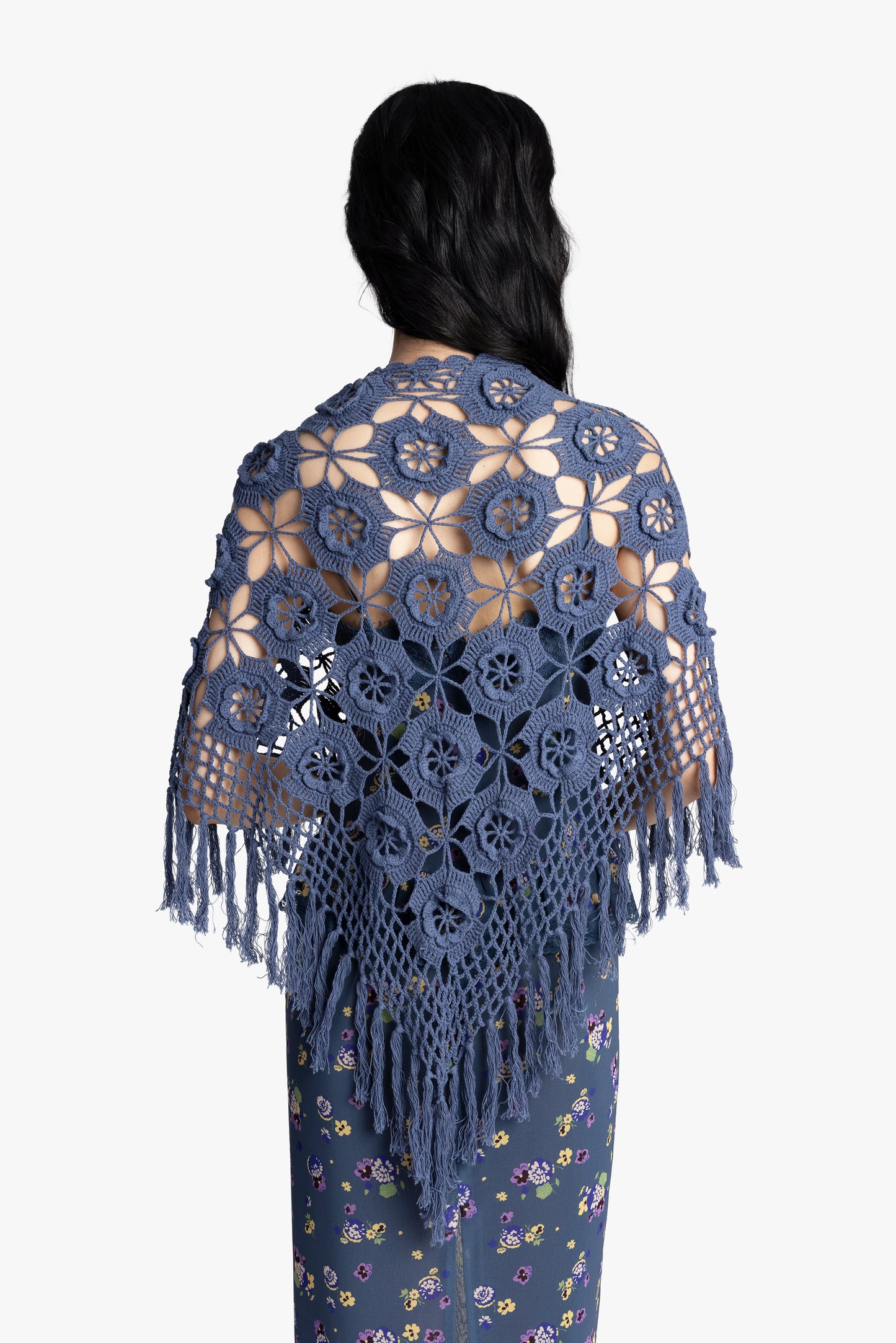 Linen Crochet Shawl- Denim