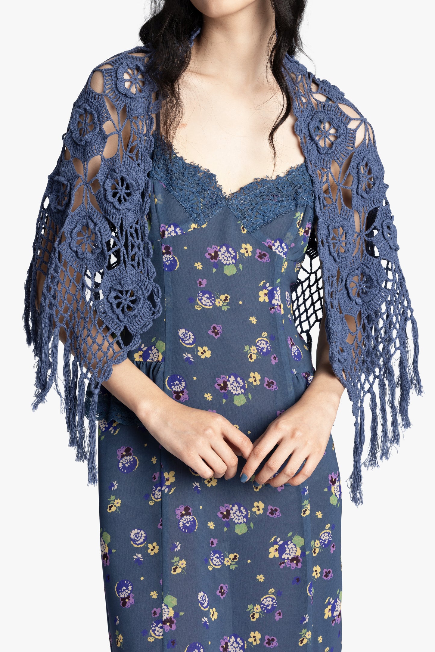Linen Crochet Shawl- Denim