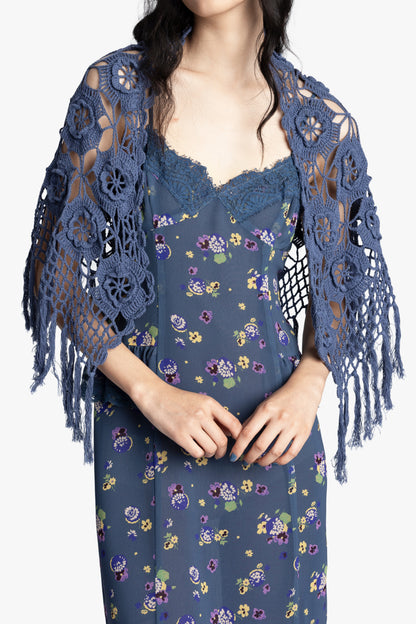 Linen Crochet Shawl- Denim