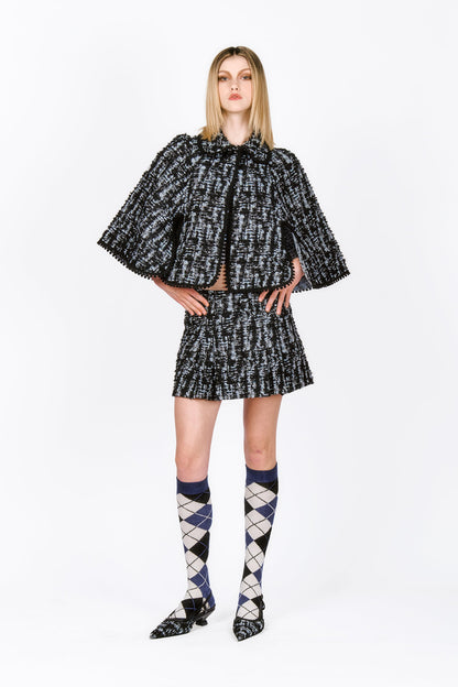 Cornflower Tweed Pleated Mini Skirt perfectly paired with Cornflower Tweed Cape