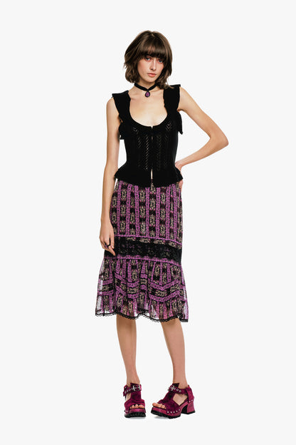 Cameo Stripe Print Midi Skirt