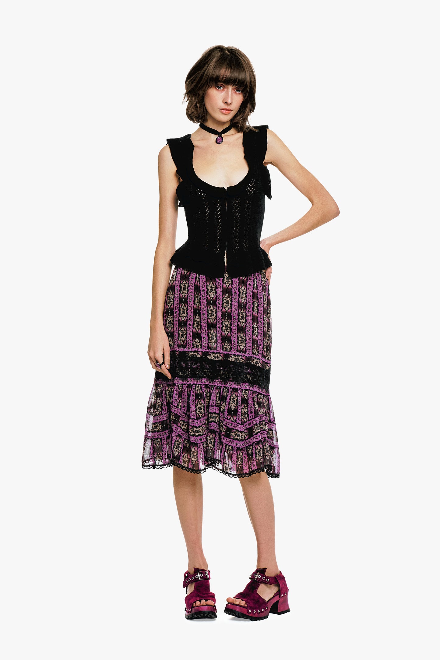 Victorian Pointelle Knitwear Camisole - Black