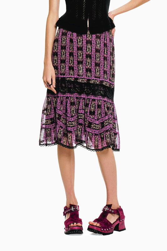 Cameo Stripe Print Midi Skirt