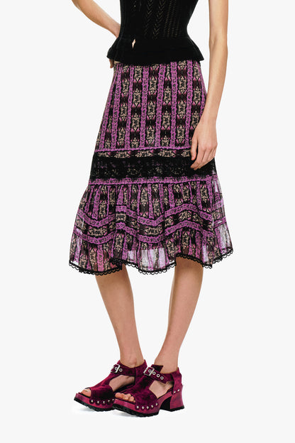 Cameo Stripe Print Midi Skirt