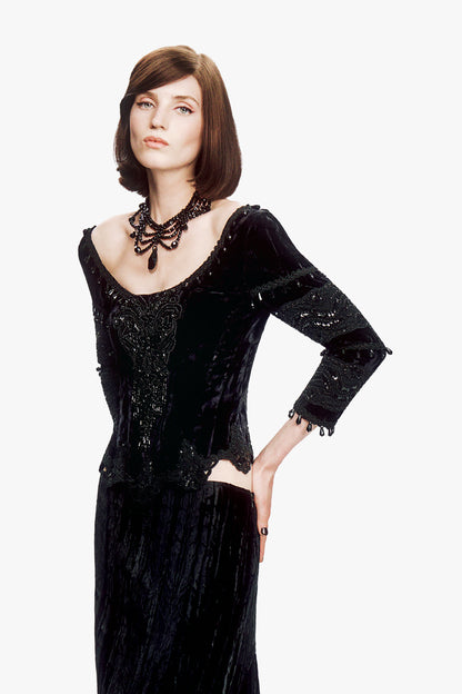 Crushed Velvet Beaded Corset Top