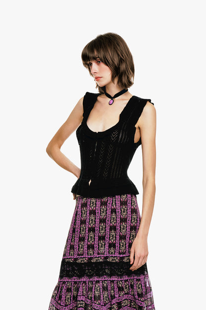 Victorian Pointelle Knitwear Camisole - Black